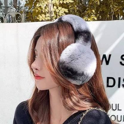 Real Rex Rabbit Fur Earmuffs for Women - Winter Ear Warmers, Elastic Fit, 12 Colors