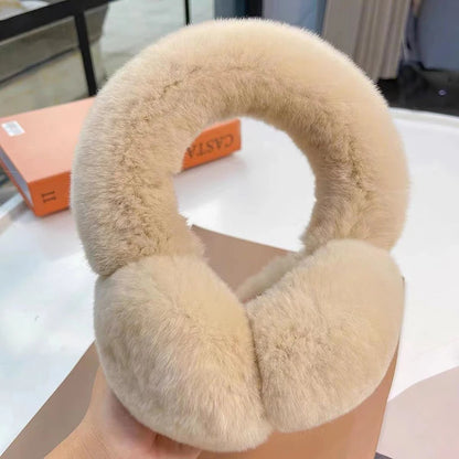 Real Rex Rabbit Fur Earmuffs for Women - Winter Ear Warmers, Elastic Fit, 12 Colors