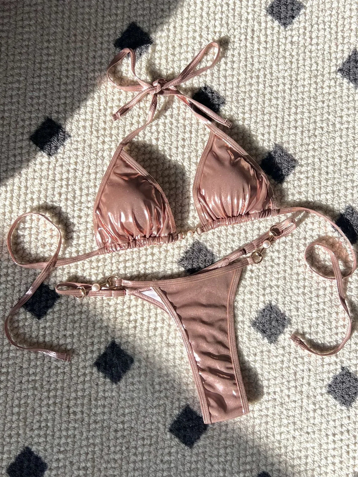 Women's Micro Bikini Set with Pearl Detail