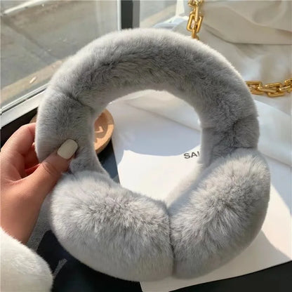 Real Rex Rabbit Fur Earmuffs for Women - Winter Ear Warmers, Elastic Fit, 12 Colors