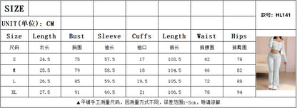 Casual Workout Two Piece Sets Woman Outfits Crop Long Sleeves Tops Foldover Flare Pants Tracksuit Suit Summer and Fall 2025 New