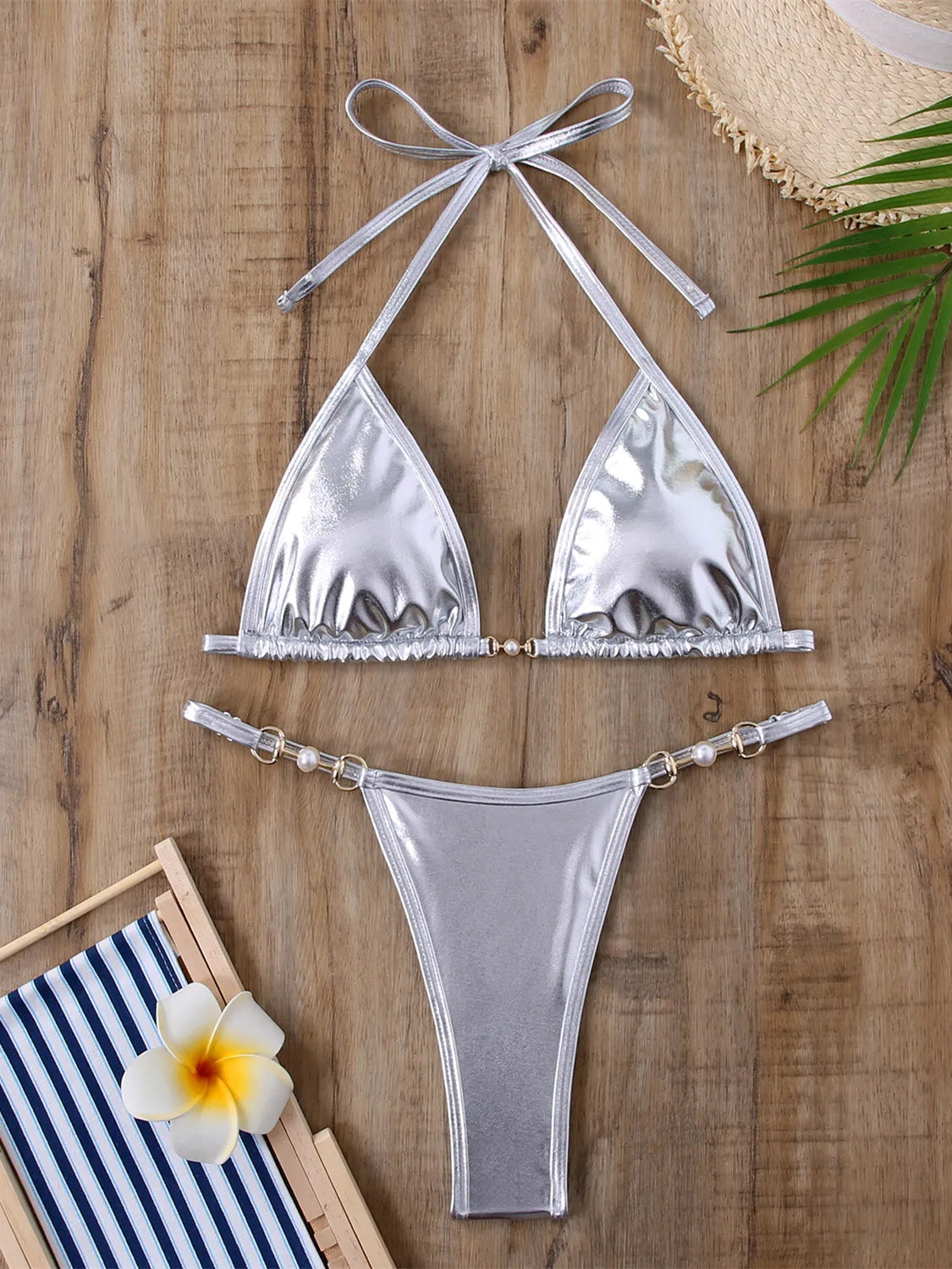 Women's Micro Bikini Set with Pearl Detail