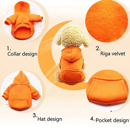 Dog Hoodie Sweatshirt - Solid Color with Pocket, Cats and Dogs, 6 Colors, XS-XXL