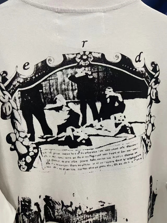 Retro Letter Print Long-Sleeve T-Shirt - Washed Cotton, Loose Fit, S-XL, Unisex
