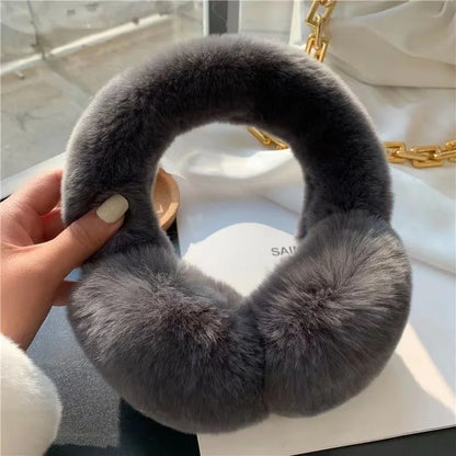 Real Rex Rabbit Fur Earmuffs for Women - Winter Ear Warmers, Elastic Fit, 12 Colors