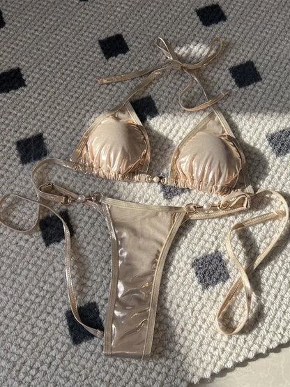 Women's Micro Bikini Set with Pearl Detail