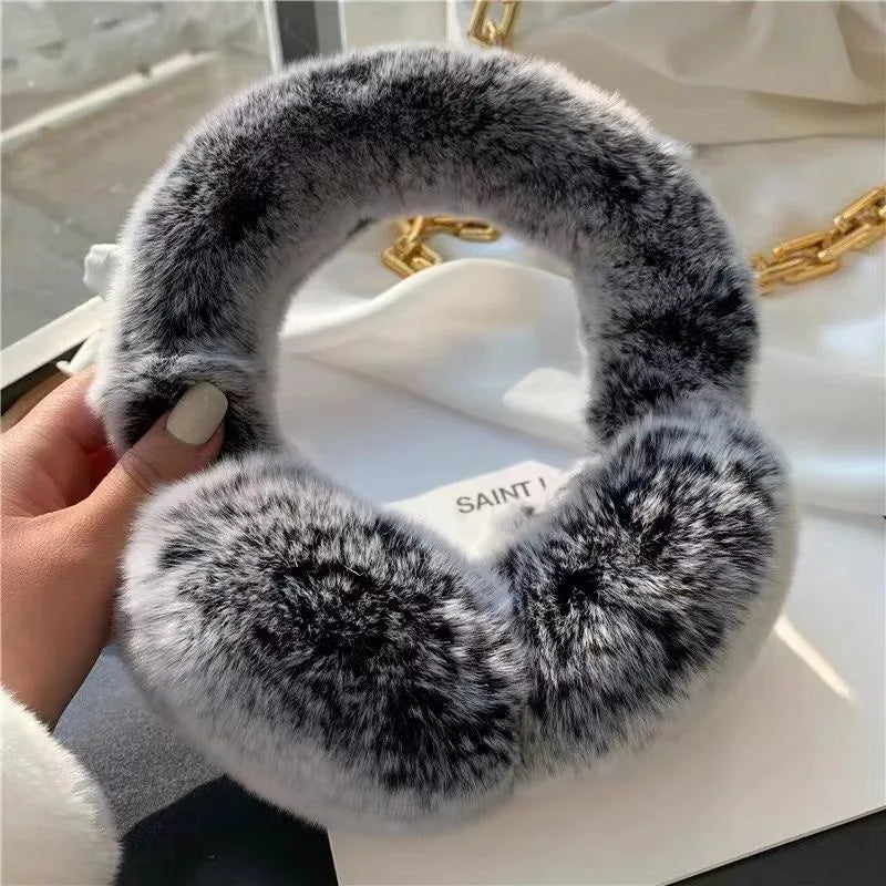 Real Rex Rabbit Fur Earmuffs for Women - Winter Ear Warmers, Elastic Fit, 12 Colors