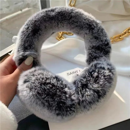 Real Rex Rabbit Fur Earmuffs for Women - Winter Ear Warmers, Elastic Fit, 12 Colors