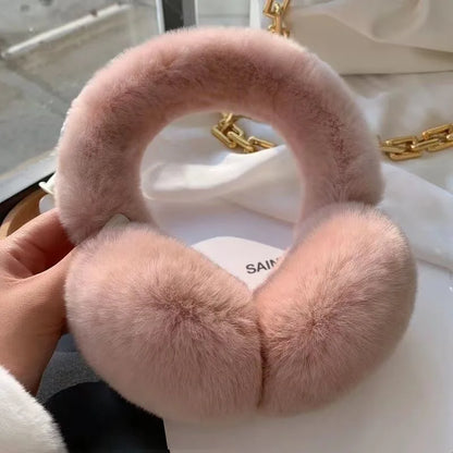 Real Rex Rabbit Fur Earmuffs for Women - Winter Ear Warmers, Elastic Fit, 12 Colors