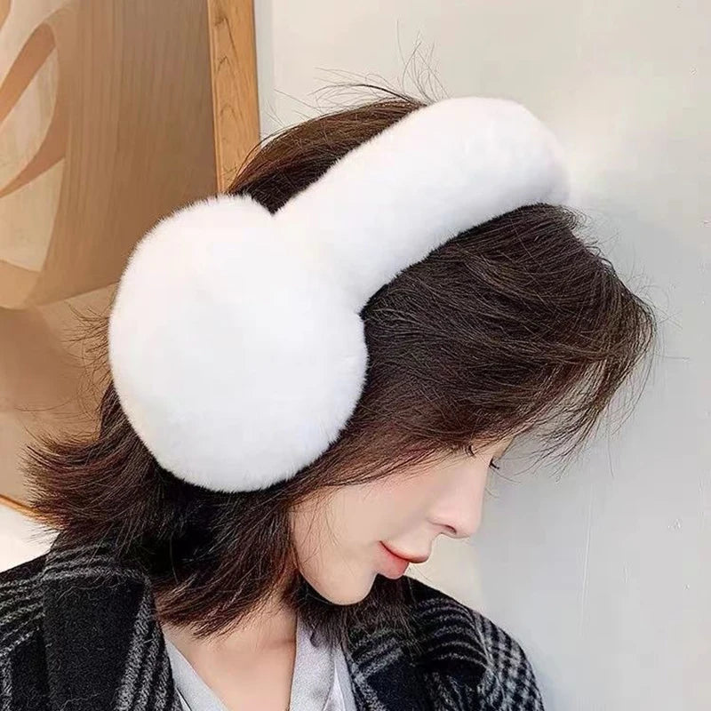 Real Rex Rabbit Fur Earmuffs for Women - Winter Ear Warmers, Elastic Fit, 12 Colors
