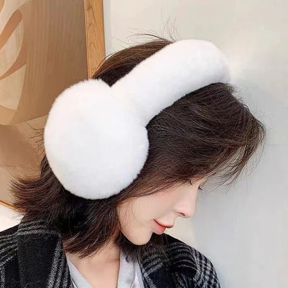 Real Rex Rabbit Fur Earmuffs for Women - Winter Ear Warmers, Elastic Fit, 12 Colors