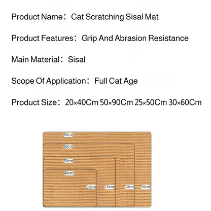 Hemp Cat Sisal Scratcher Pad - Sofa Guard, Claw Grinding Mat