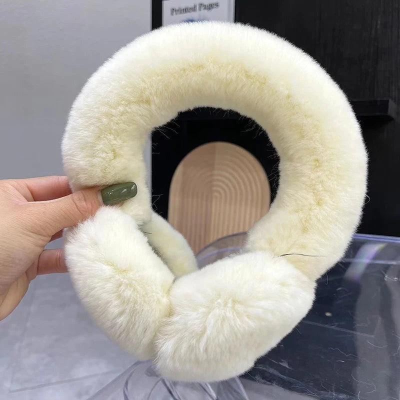 Real Rex Rabbit Fur Earmuffs for Women - Winter Ear Warmers, Elastic Fit, 12 Colors