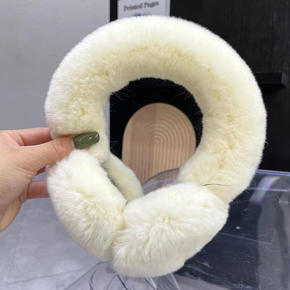 Real Rex Rabbit Fur Earmuffs for Women - Winter Ear Warmers, Elastic Fit, 12 Colors