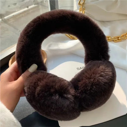 Real Rex Rabbit Fur Earmuffs for Women - Winter Ear Warmers, Elastic Fit, 12 Colors