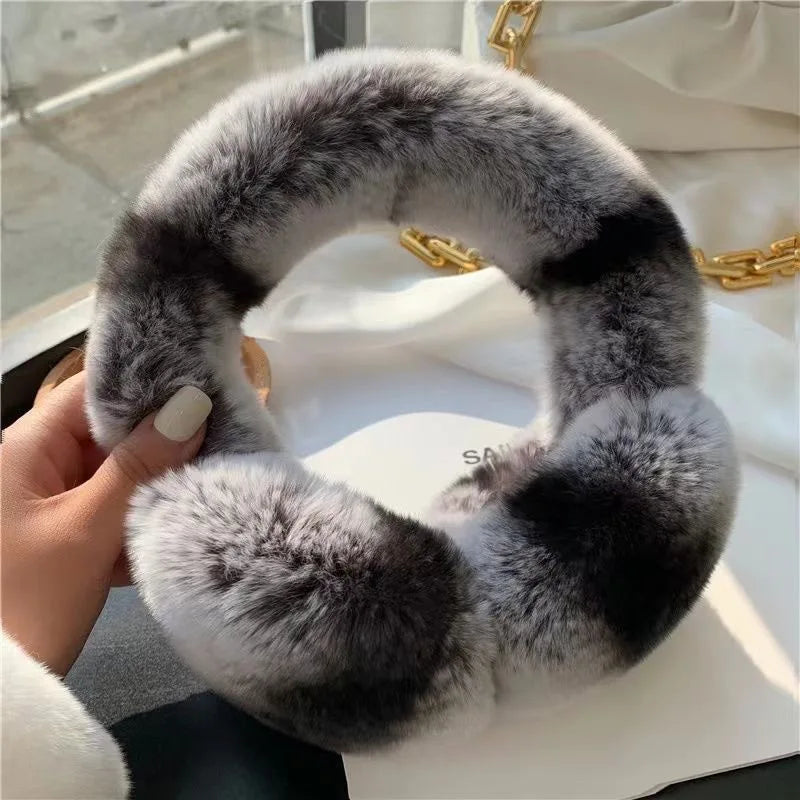 Real Rex Rabbit Fur Earmuffs for Women - Winter Ear Warmers, Elastic Fit, 12 Colors
